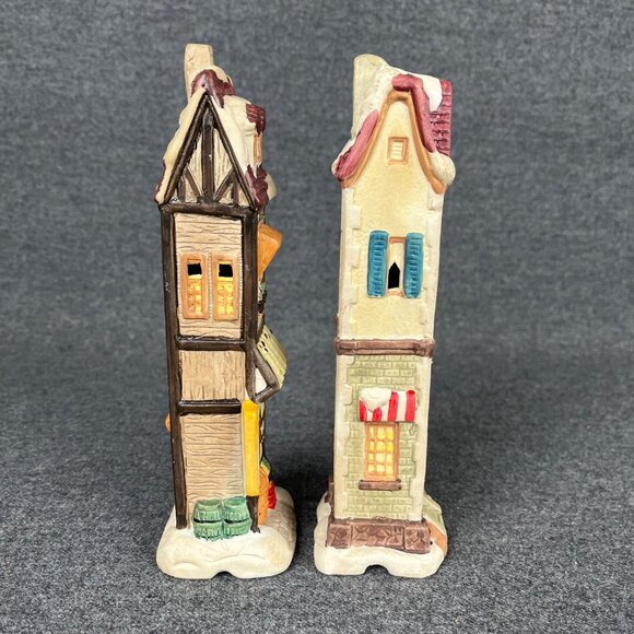 River Grove Pottery Works Christmas Porcelain Village 2 Houses Grocery Toy Shop - Picture 8 of 9